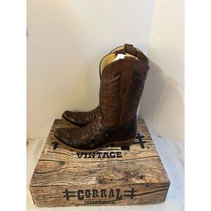Corral Vintage Western Cowboy Boots size 12EE wides Black Bronze/ Tan Caiman # s